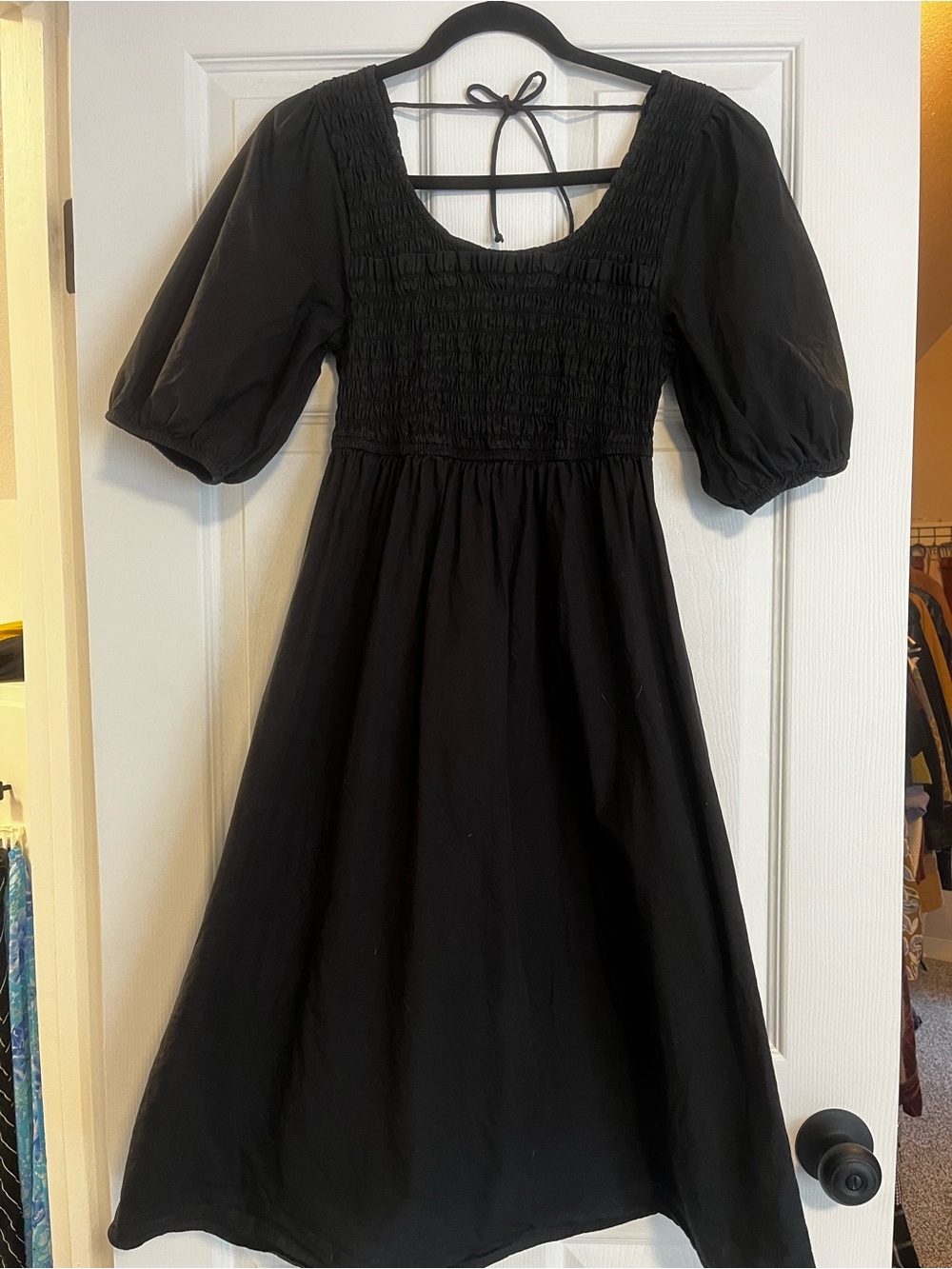 Cotton On Black Smocked Puff Sleeve Midi Dress